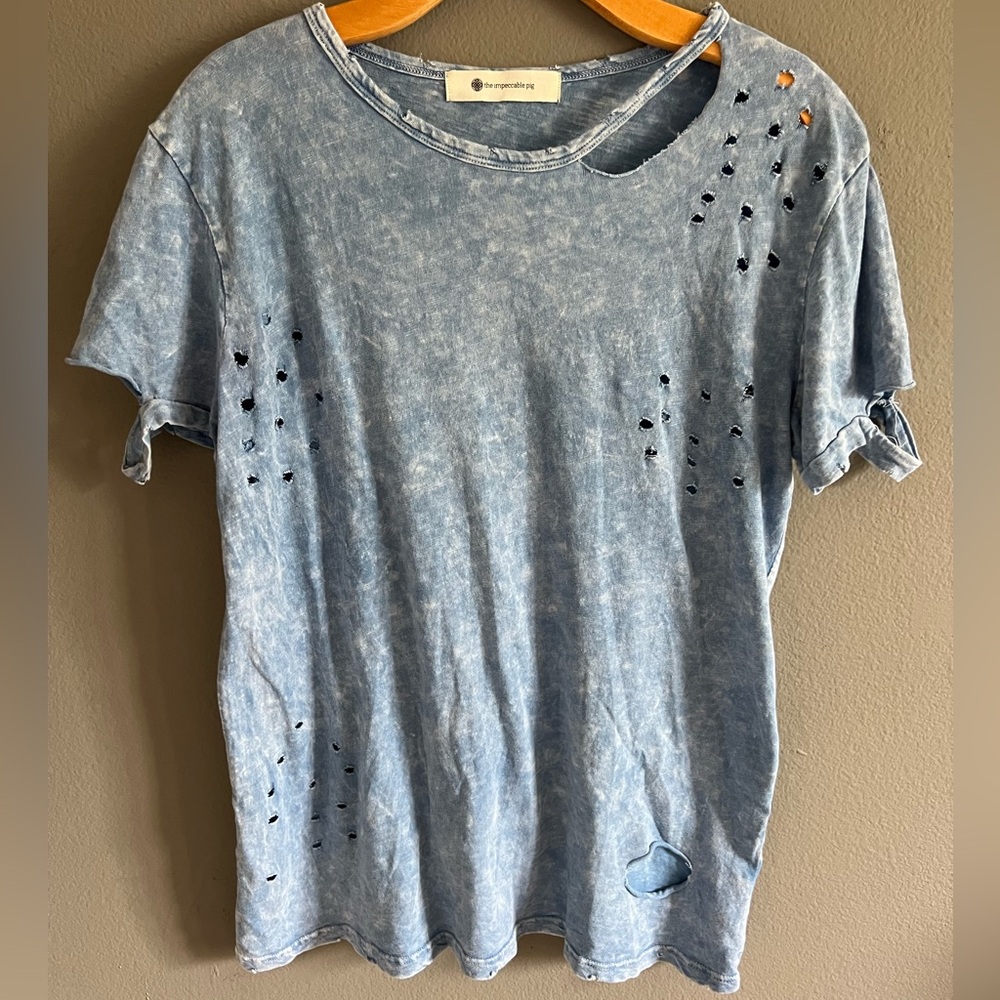 ✨Impeccable Pig | Light Blue Distressed T-Shirt